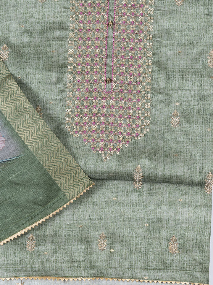 Neck Embroidered Tussar Unstitched Suit With Dupatta