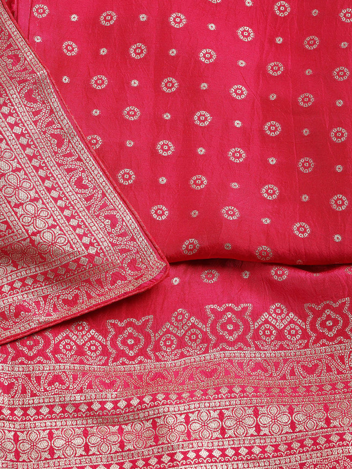 Embroidered Art Silk Unstitched Suit Piece With Dupatta
