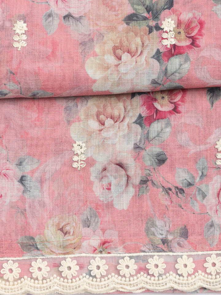 Printed Linen Unstitched Suit Piece With Dupatta
