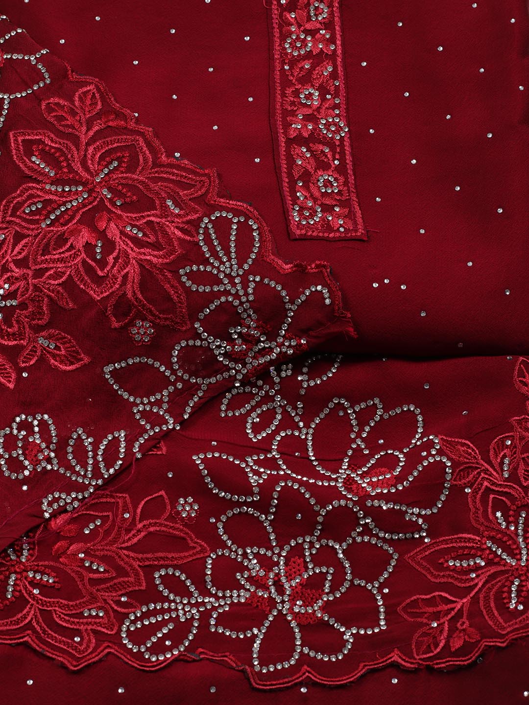 Stone Embroidery Art Silk Unstitched Suit Piece With Dupatta