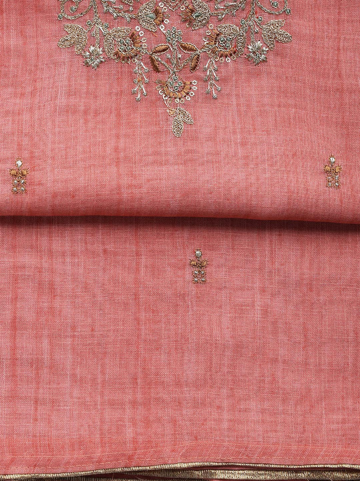 Neck Embroidered Cotton Blend Unstitched Suit With Dupatta