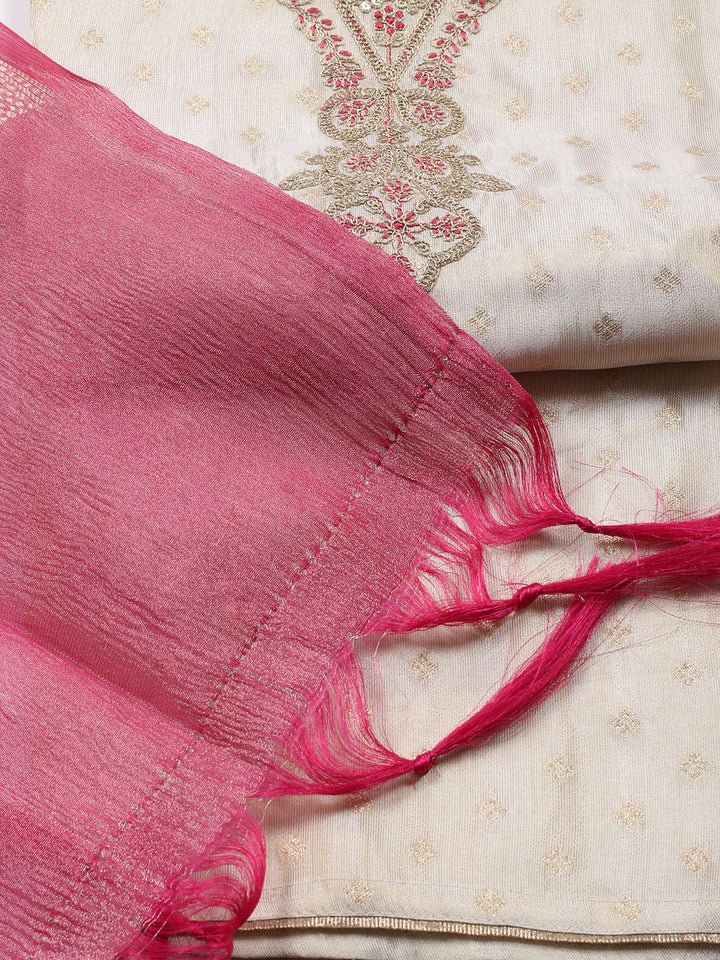 Neck Embroidered Tissue Unstitched Suit Piece With Dupatta