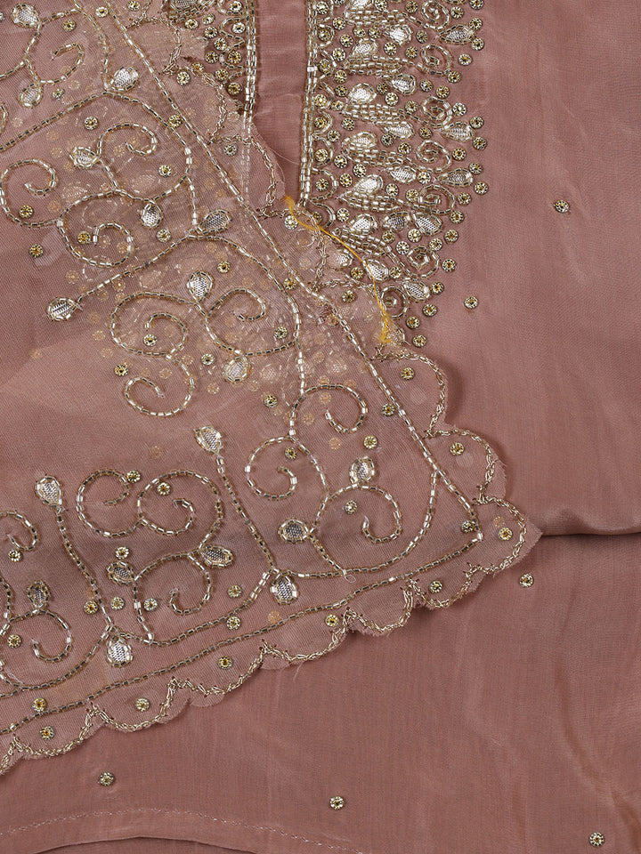 Neck Embroidered Organza Unstitched Suit With Dupatta