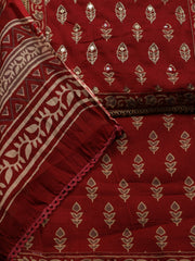 Printed Cotton Blend Unstitched Suit With Dupatta