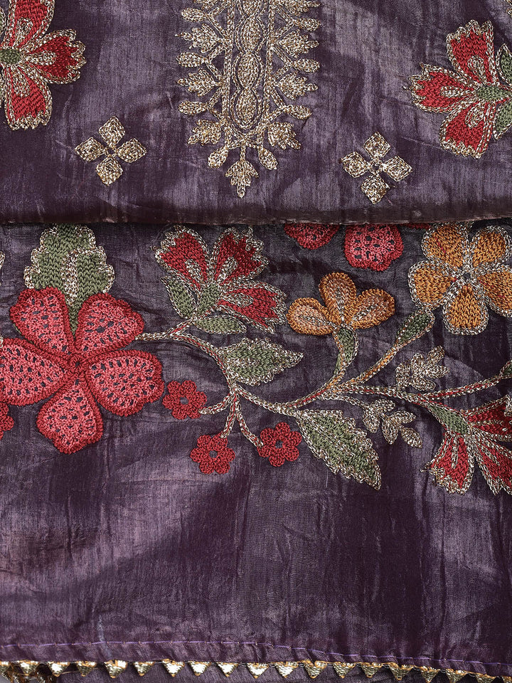 Neck Embroidery Organza Unstitched Suit Piece With Dupatta