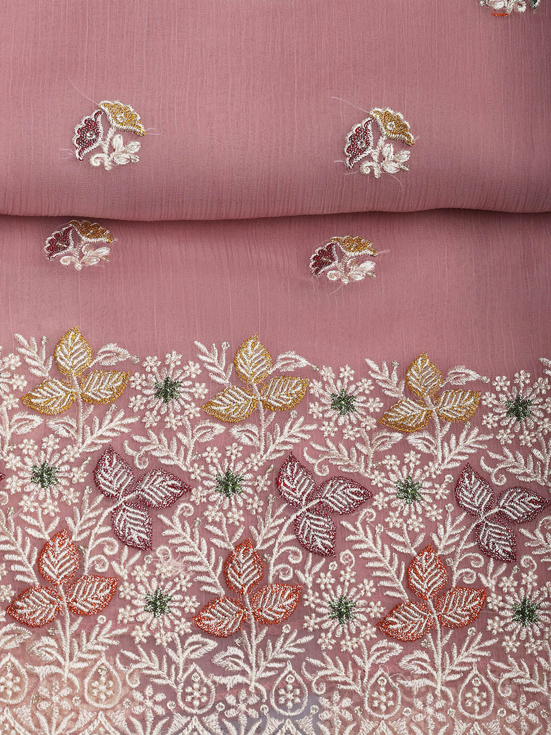 Embroidered Chinnon Unstitched Suit Piece With Dupatta