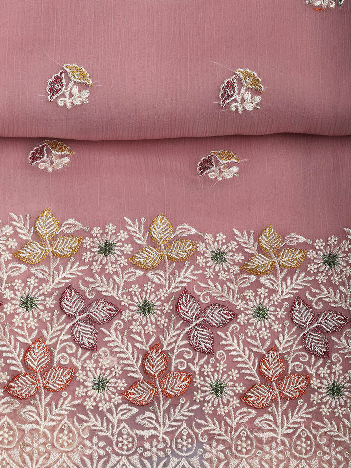 Embroidered Chinnon Unstitched Suit Piece With Dupatta