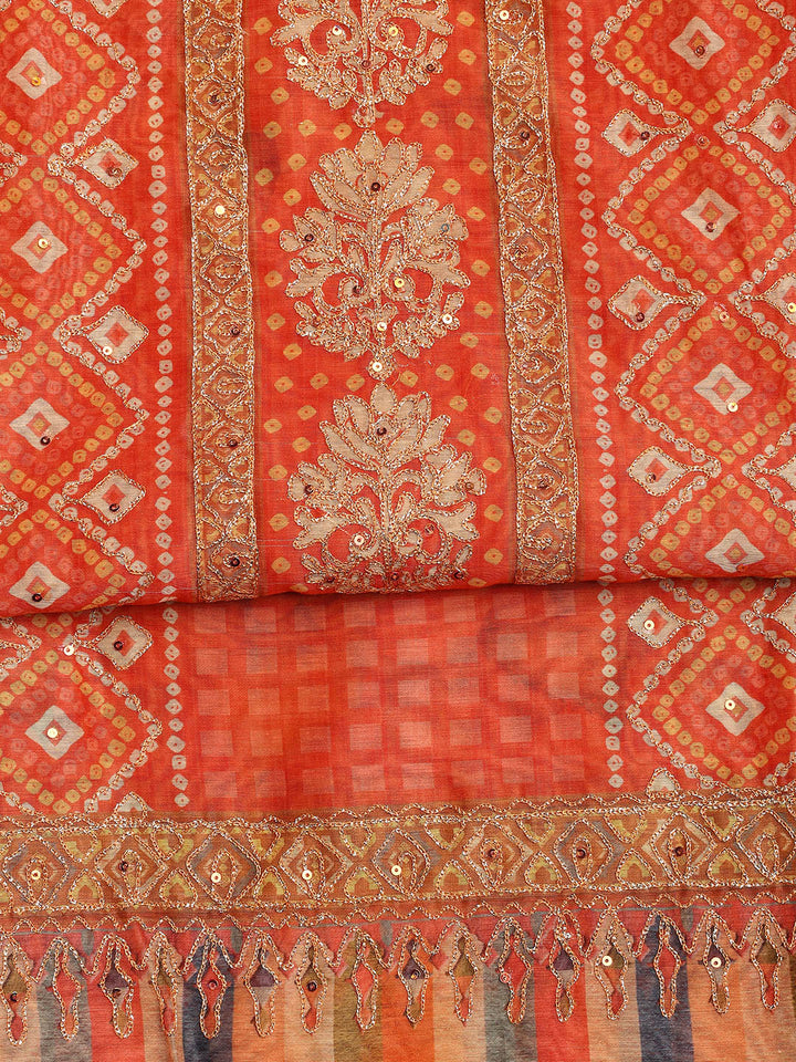 Printed Chanderi Unstitched Suit Piece With Dupatta