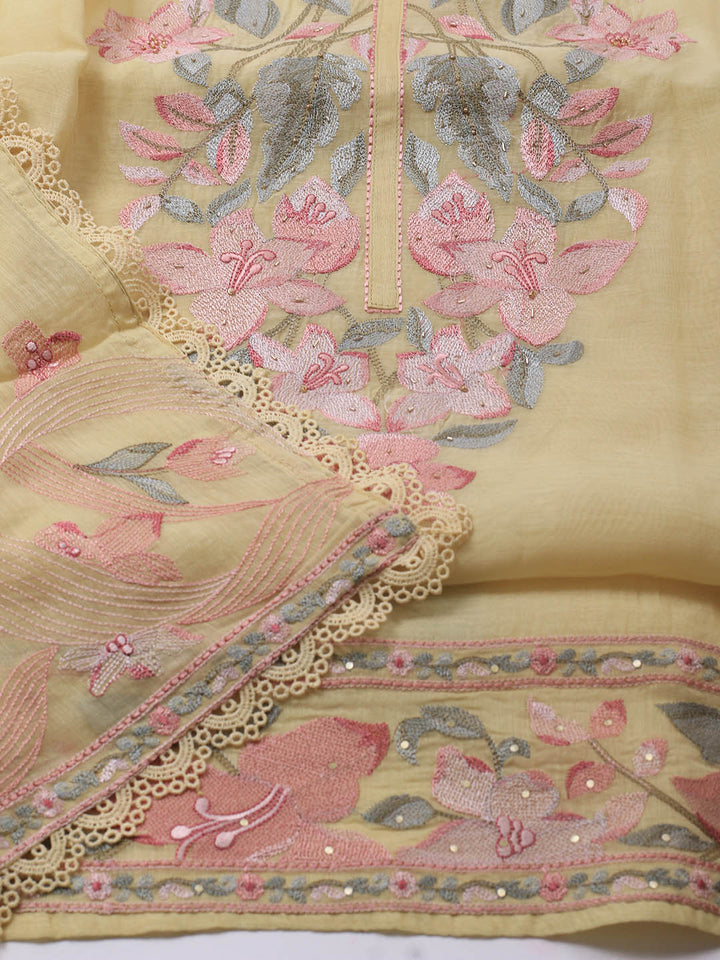 Embroidery Chanderi Unstitched Suit With Dupatta