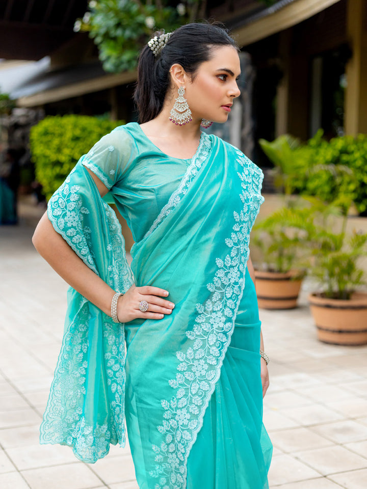 Embroidered Net Saree