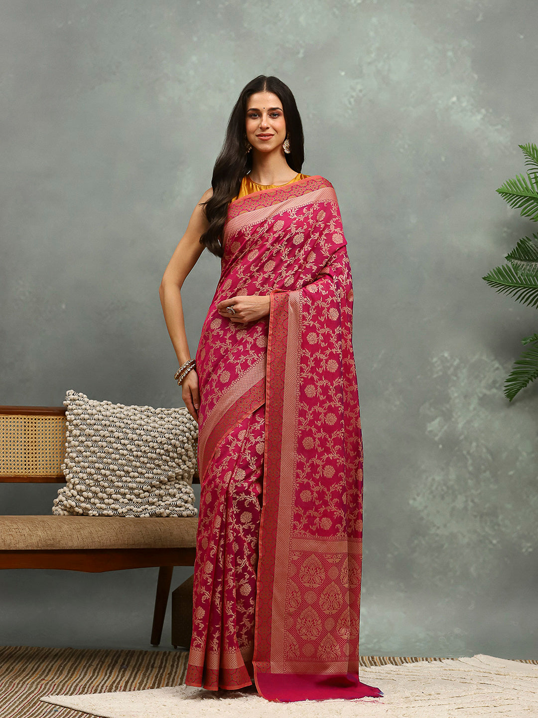 Resham Embroidered Cotton Blend Woven Saree