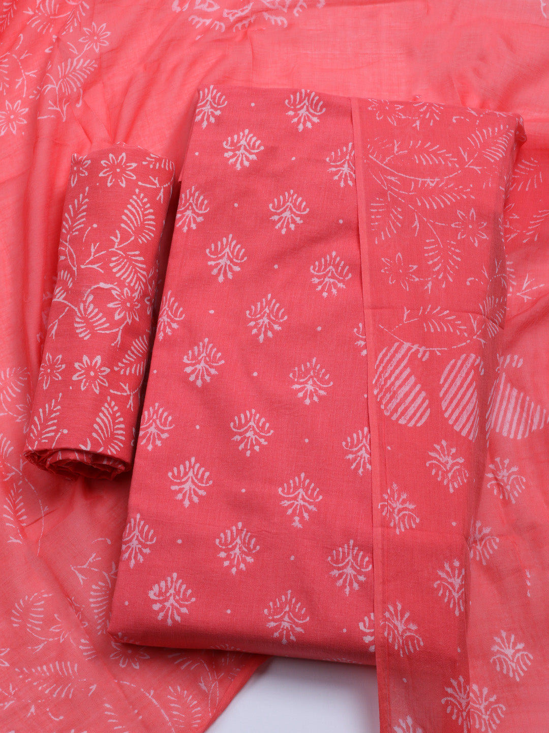 Printed Cotton Blend Unstitched Kurta With Pant &amp; Dupatta