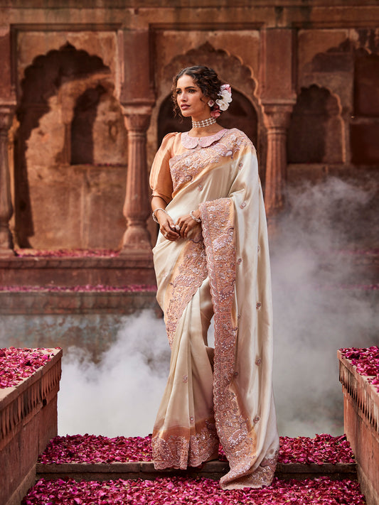 Sequin Embroidery Banarasi Tissue Saree