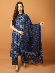 Floral Printed Cotton Kurta With Pants & Dupatta