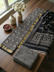 Printed Cotton Blend Unstitched Suit With Pant & Dupatta
