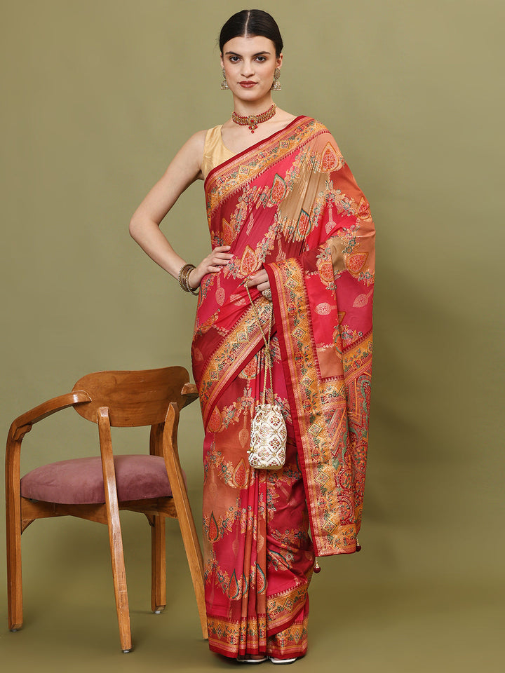 Zari Jaal Woven &amp; Printed Art Silk Saree