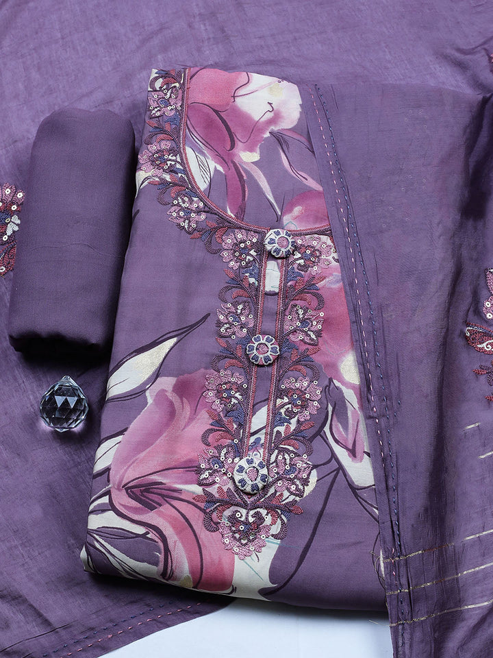 Embroidered Muslin Unstitched Suit With Pant &amp; Dupatta