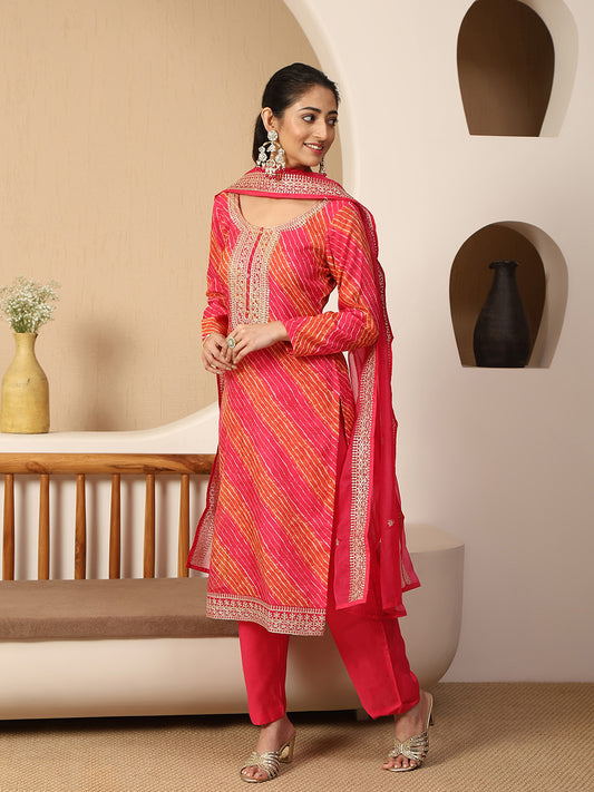 Neck Embroidered Organza Unstitched Suit Piece With Organza Dupatta