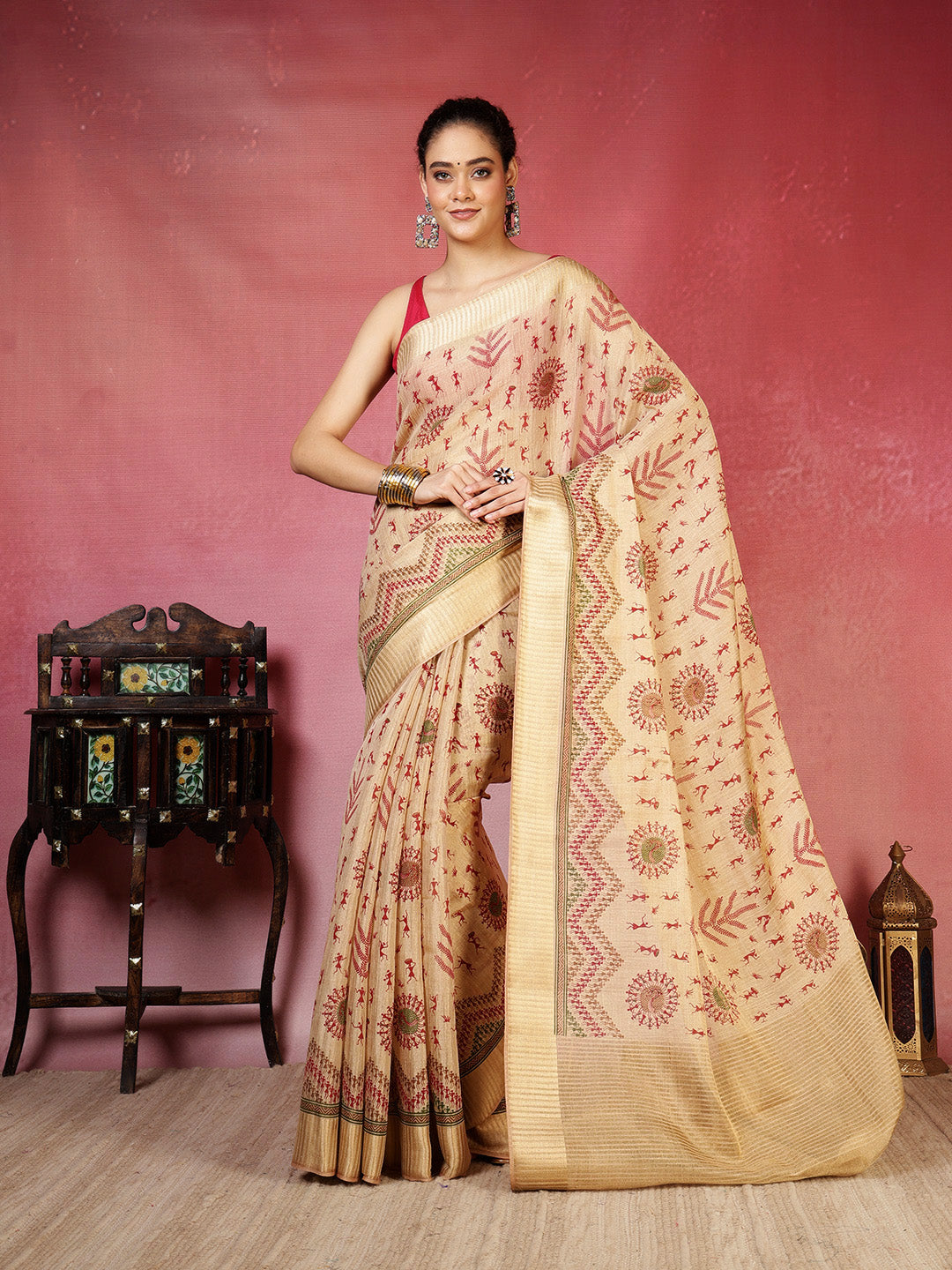 Zaari Border Cotton Blend Saree