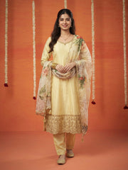 Embroidered Chinon Kurta With Pant & Dupatta