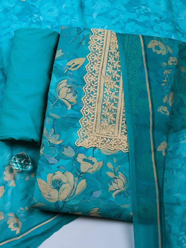 Plain Cotton Blend Unstitched Suit With Pant &amp; Dupatta