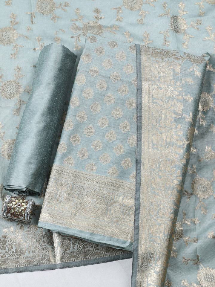 Woven Design Chanderi Unstitched Suit With Pant &amp; Dupatta