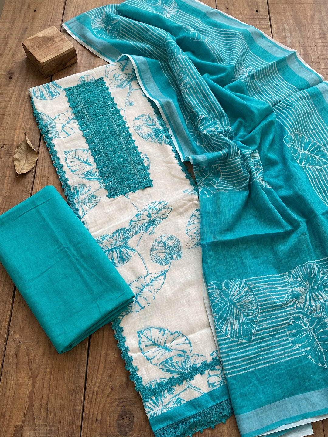 Printed Cotton Blend Unstitched Suit With Pant &amp; Dupatta