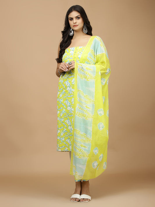 Printed Cotton Unstitched Suit With Dupatta