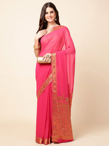 Plain Zari Border Woven Saree