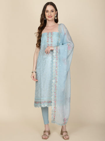 Booti Embroidered Organza Unstitched Suit Piece With Dupatta