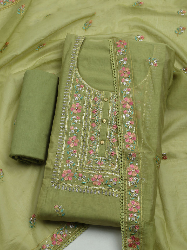Embroidered Organza Unstitched Suit With Dupatta