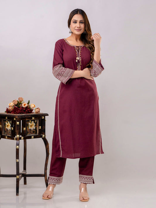 Neck Patti Cotton Kurta With Pants