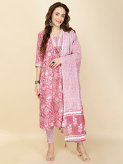 Printed Cotton Suit Set With Dupatta