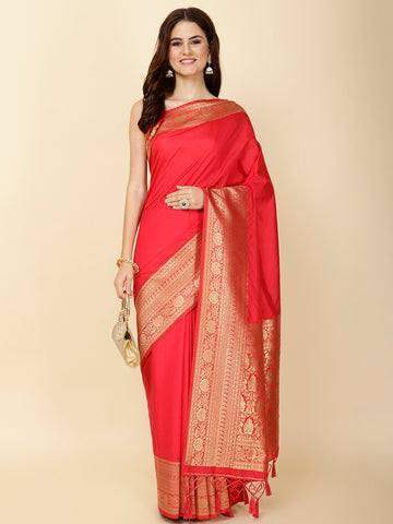 Plain Zari Border Woven Handloom Saree