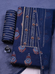 Embroidered Cotton Blend Unstitched Suit With Pant & Dupatta