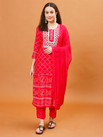 Gota Work Cotton Kurta With Pants & Dupatta