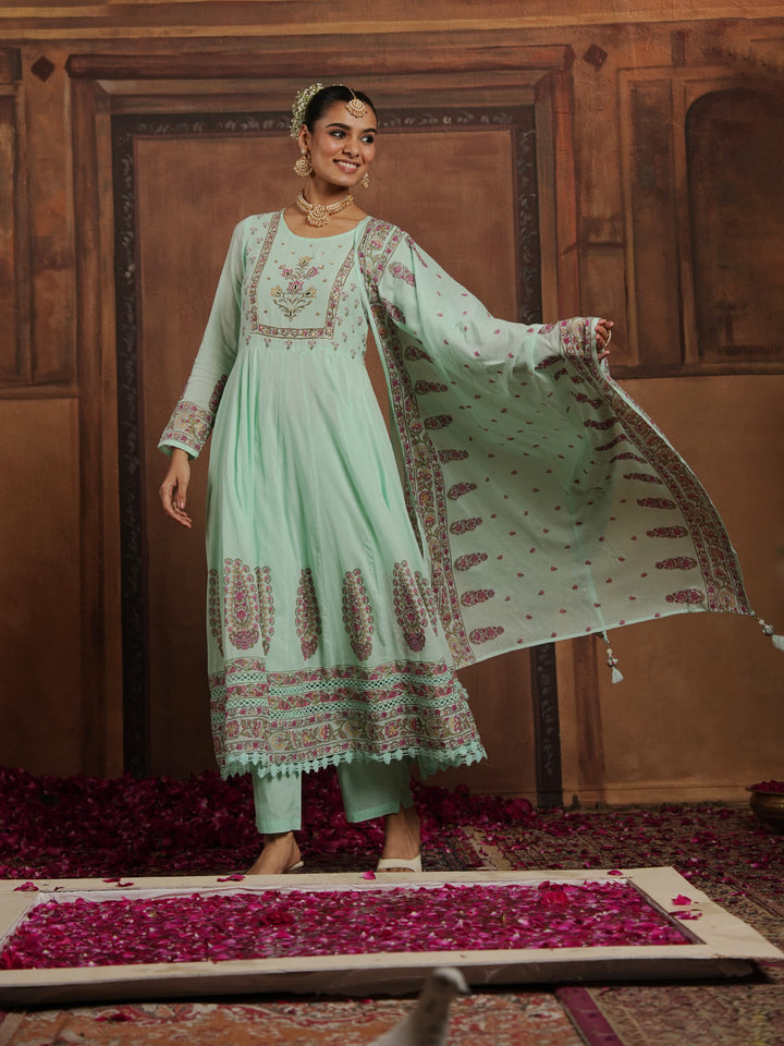 Woven Design Cotton Blend Kurta With Pant &amp; Dupatta