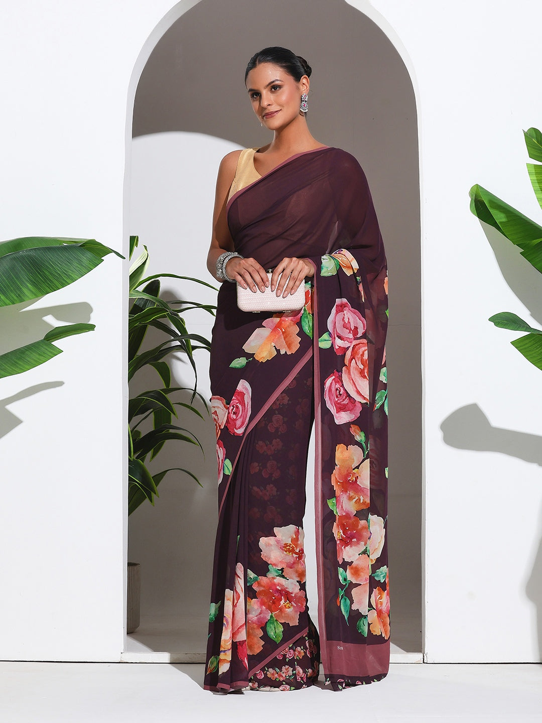 Floral Printed Georgette Saree