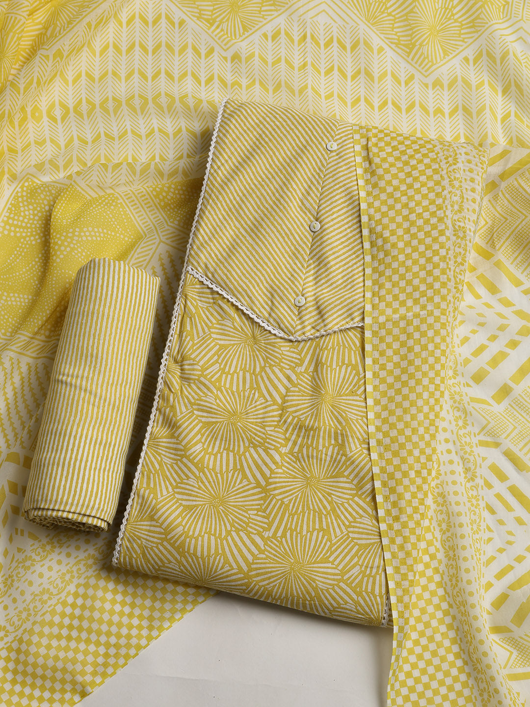 Printed Cotton Blend Unstitched Suit With Dupatta