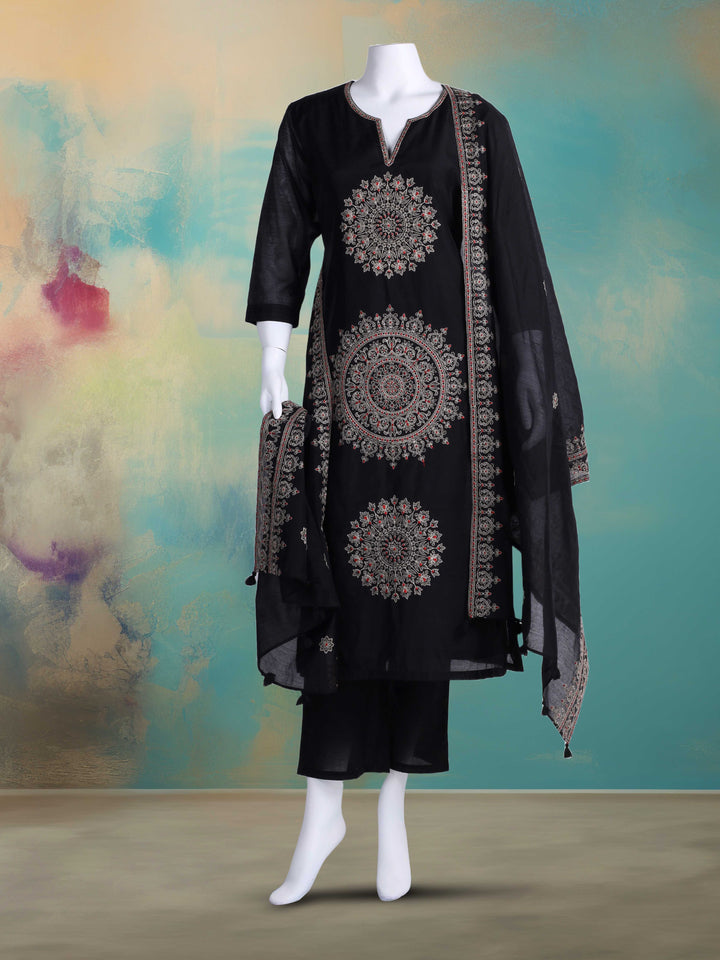 Embroidered Chanderi Kurta With Pants &amp; Dupatta