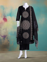 Embroidered Chanderi Kurta With Pants & Dupatta