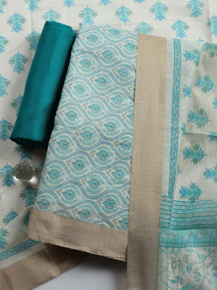 Printed, Chanderi Unstitched Suit With Pant &amp; Dupatta
