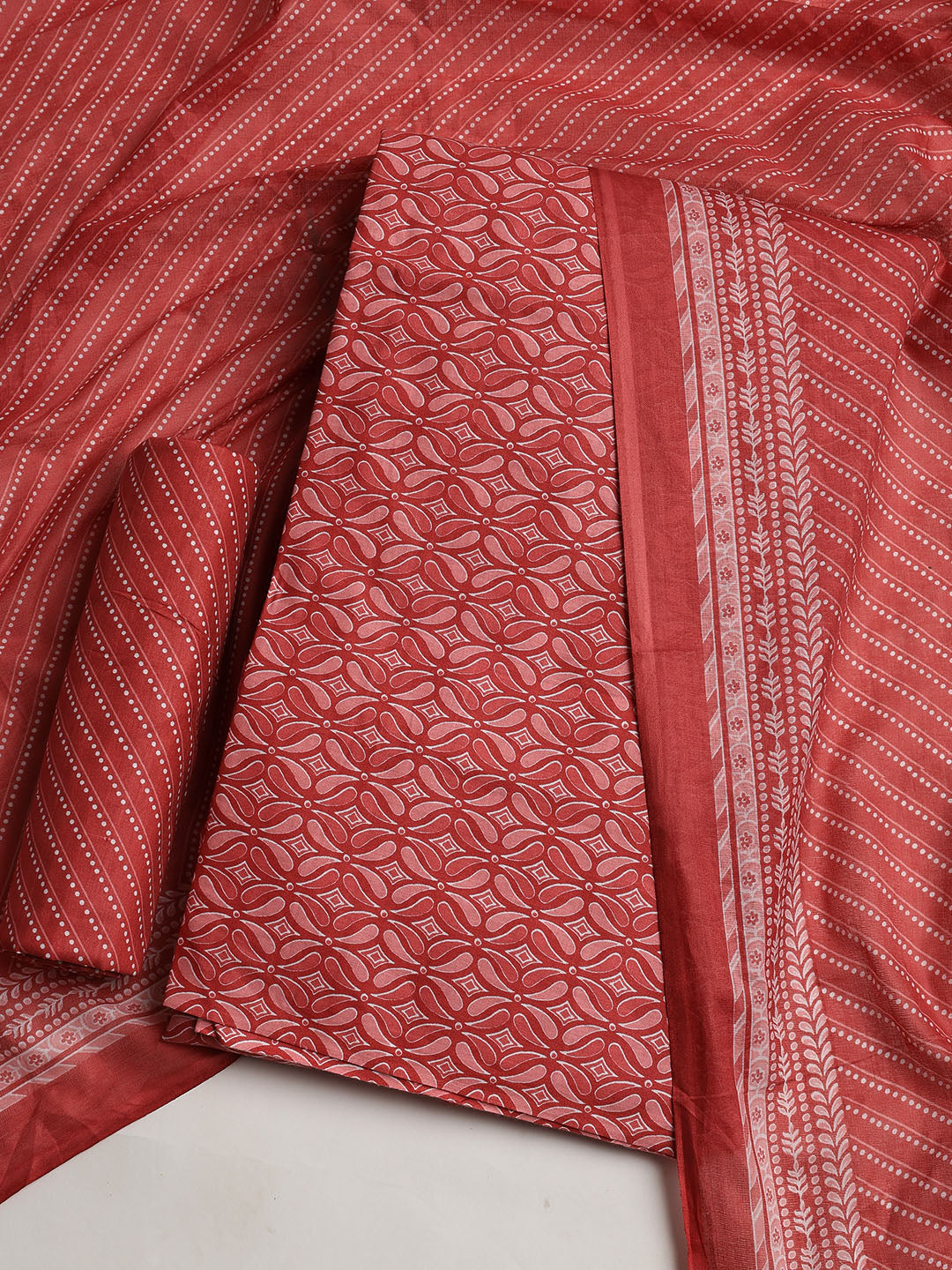 Printed Cotton Blend Unstitched Suit With Dupatta