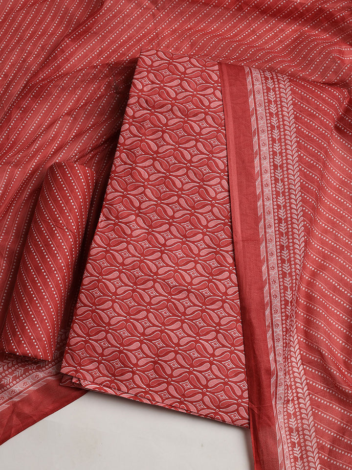 Printed Cotton Blend Unstitched Suit With Dupatta