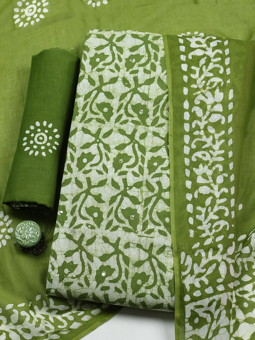 Printed Cotton Blend Unstitched Suit With Pant &amp; Dupatta