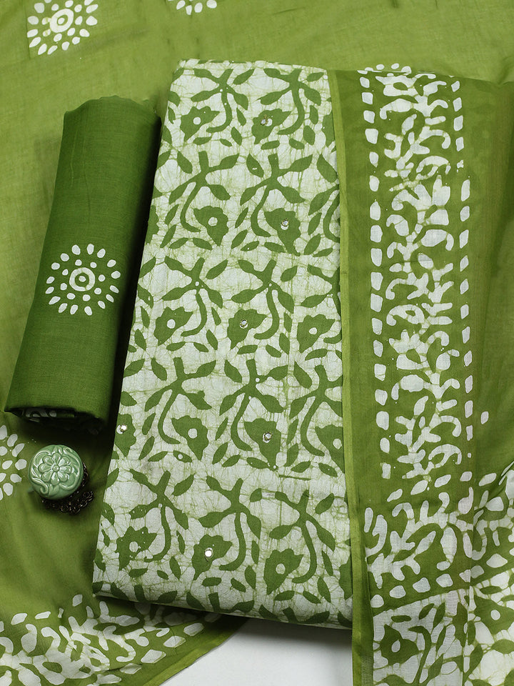 Printed Cotton Blend Unstitched Suit With Pant &amp; Dupatta
