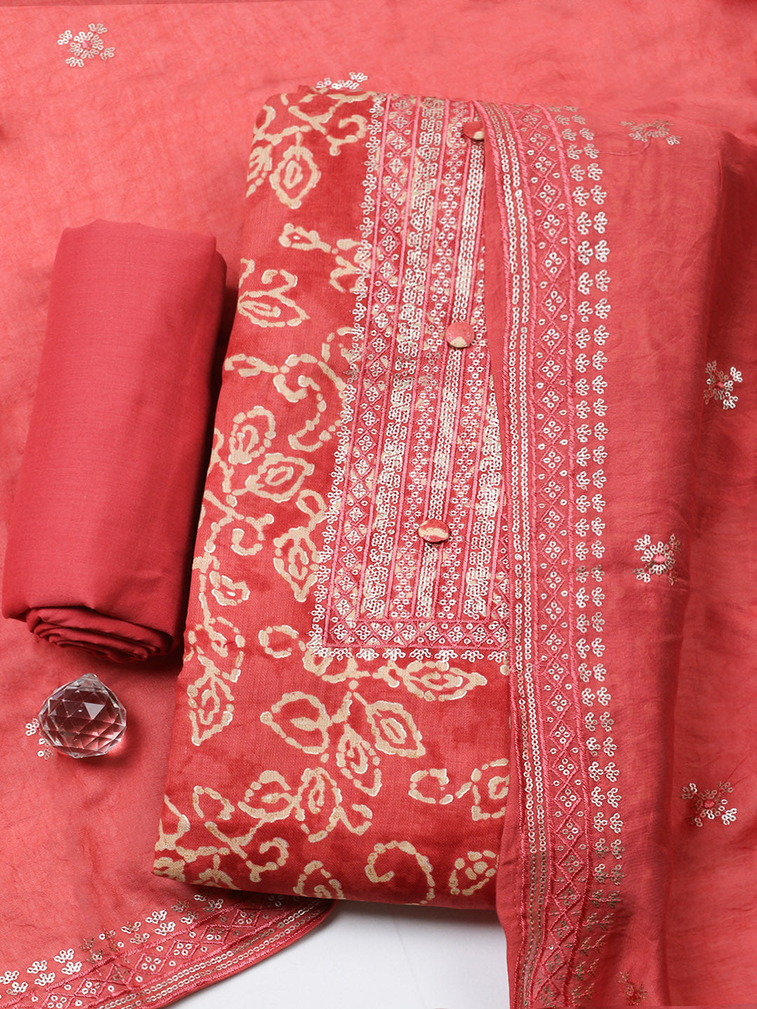 Embroidered Cotton Unstitched Suit With Pant &amp; Dupatta