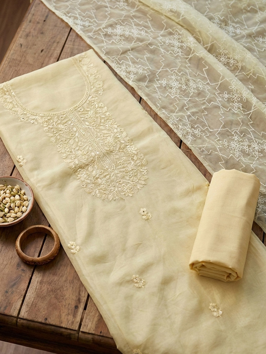 Embroidered Cotton Blend Unstitched Suit With Pant &amp; Dupatta