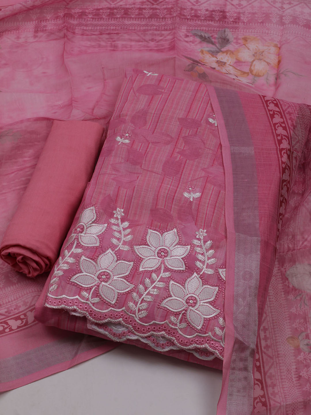 Neck Embroidered Cotton Blend Unstitched Suit With Dupatta