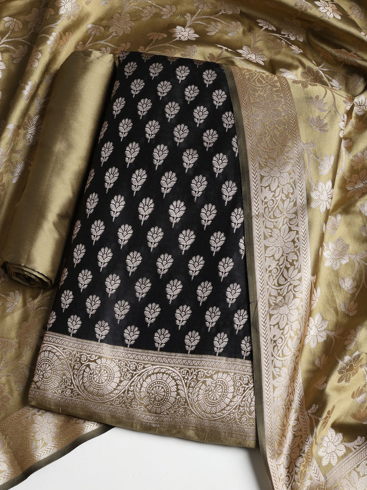 Woven Banarasi Chanderi Unstitched Suit With Dupatta